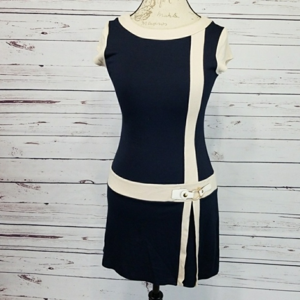 Sophie's Runway navy and cream colored tunic/dress